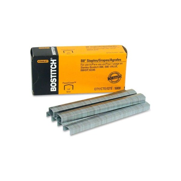 Bostitch B8 PowerCrown Staples, 30 Sheet Capacity, 1/4" Leg Length, 5000/Box STCRP211514 - main